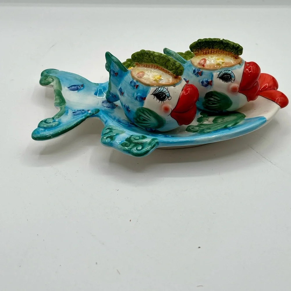 Colorful Ceramic Fish Decor with salt and pepper shakers